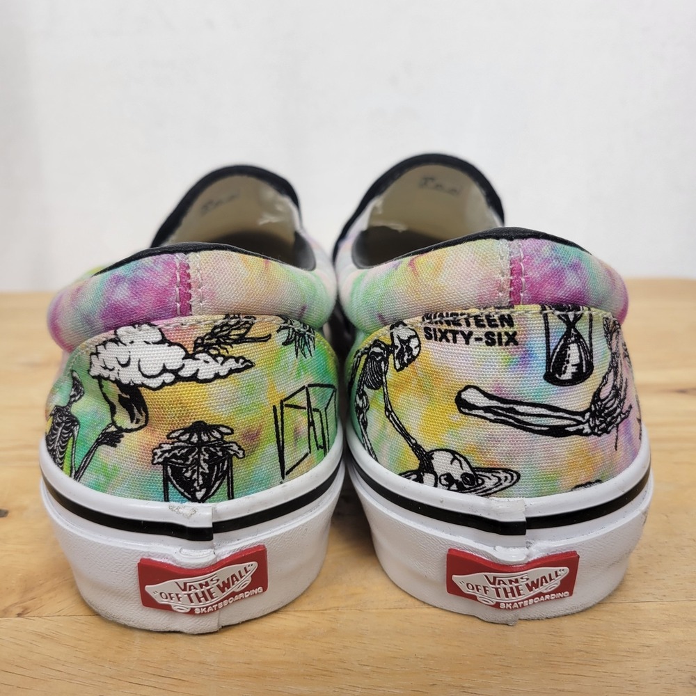 Vans Skate Slip On Shroom Doom Tie Dye Skeleton Shoes Mens 9.5 Psychedelic - Picture 2 of 14